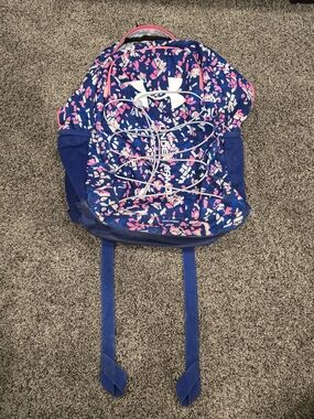 Under Armour Blue Backpack with Pink & White Confetti Print